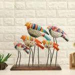 vedas Multicolour Metal & Wood Handpainted Oni Cluster Bird for Table Decor Living Room, Office, Decorative Showpeice for Home, Desk Decor, Table Top (Size 19 x 16 Inches)
