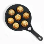 The Indus Valley Black Cast Iron 7 Pit Non Stick Paniyaram Pan with Long Handle, 8.3 inch