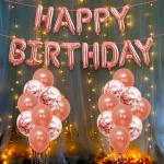 Party Propz Rose Gold Rubber Birthday Decorations Items With Led Lights Confetti Balloons, Metallic Balloon, Foil Balloon