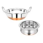 Omega Stainless Steel Copper Bottom Oster Set - 2Pcs (Kadai - 1.6L, Urli - 1.4L)