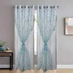 Jvin Fab Sky Blue Cotton Curtains, 6.Ft (Set Of 2)