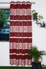 Parda Online Maroon and Cream Jacquard Abstract Eyelet Art Window Curtain 5ft, (Pack of 4)