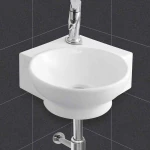 Footprint Exim White Ceramic Wash Basin Wall Hung Corner Wash Basin Glossy Finish Bathroom Sink