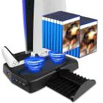 Microware Vertical Dual Controller Charging Stand for 14 game Storage with 3 USB Port and Cooling Fan for PlayStation 5,PS5 Digital Edition,White