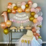 SPECIALYOU.IN 1st Birthday decoration items kit for girls with Monthly Birthday Banner and Rose Gold, White Birthday Banner And confetti Balloons- 57 Items