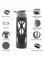 TintBox Borosilicate Glass Water Bottle with Silicone Sleeve, Lightning Grey
