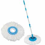 Primeway Magic Spin Mop Stainless Steel Handle Rod Set with Plastic Disc and 2 Polyester Microfibre Refills, Blue