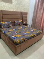 HOMEDAZAL Glace Cotton Elastic Fitted Double Bed Bedsheets with 2 Pillow Cover - King Size 78 x 72 Inch