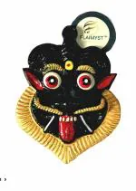 FLAIMYST Metal Mahakal Face Mask Nazar Battu for Home Entrance, Evil Eyes Protection for Home Shops Office Entrance (Black 10cm x 9 cm)