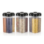 Tuwel Premium Kithcen Pulses Storage Container Plastic Lock Food Storage 4 Section Container Grocery, Dal Containers For Kitchen Storage (PACK OF 3)