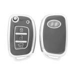 Ashar KeyHub TPU Key Cover Compatible with Hyundai Creta, Venue, i20 N line, Aura, Xcent, Active i20, Elite i20 (3 Button Flip Key) (Non-Push Button Start Models) (Silver Black)