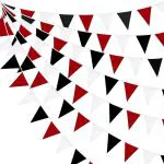 Festiko 10M Red Black White Banner Halloween Party Decorations Triangle Flag Pennant Garland Bunting For Wedding Graduation Birthday Pirate Casino Mickey Mouse Decor