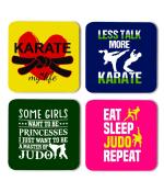 Whats Your Kick Never Give Up Boxing theme Printed Set of 4 Coasters With Beautiful Metal Stand