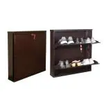 Laxmi KAPAT 2 Door Metal Shoe Rack Wall Mounted Shoe Rack Shoe Organiser (Brown - 28 X 28 X 6 Inch)