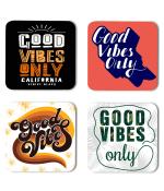 Whats Your Kick Goods Vibes Only Quotes With Different Design With Black Background Printed Set of 4 Coaster With Metal Stand