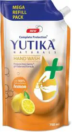 Yutika Naturals Handwash Complete Protection Hand Wash with 100% Natural Extracts for Hand Hygiene & Germ protection with pH Balanced Formula 750ml Lemon