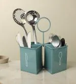 dudki 4-in-1 Metal Cutlery Holder Countertop Kitchen Organizer Stand Spoon, Knife, Fork, Chopstick for Kitchen Napkin Tissue Paper|Home & Kitchen|Dining Multifunctional Stand (Moss-Green)