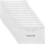 Shining Zon Envelope Design Document Certificates File Folder Bag Clear Holder Storage Case Snap Button File Folder Clear Plastic Container for A4, FS, Legal Size Papers Stationery - Pack of 85