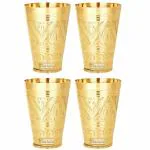 Prisha India Craft Pure Brass Mughlai Style Embossed Designer Glass Capacity 250 ML | Set of 4
