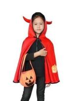 Kaku Fancy Dresses Red Robe Hooded Cape with Devil Horn and Pumpkin Basket for Halloween Costume for Kids - Red, 3-4 Years