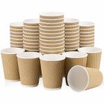 SEZ 12OZ (360ML Brown) Pack of 50 Ripple Paper Disposable Coffee Cups for Event Wedding Party and Office use