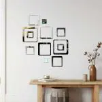 Look Decor Gray Square Silver Black 3D Acrylic Mirror Wall Sticker (Pack Of 12)