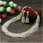Ashish Export - Handcrafted Contemporary Beeded Jwellery 24 Line Necklace Earring Set for Women & Girls_White