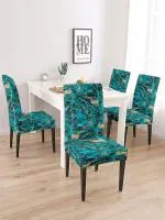 Dining Chair Cover Floral Design Blue Colour Pack of 4 Design-10