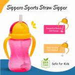 Adore Sippero Sports Straw Sipper with Gravity Ball and Retractable Dust Free Cap- 300ml- Pink