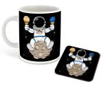 Whats Your Kick Space Planet Theme Cute Design Printed White Ceramic Coffee Mug with Coaster and Tea Mug