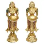 ARTVARKO Handmade Paavai Vilakku Diya - 7 x 9 x 19.5 cm (set of 2)