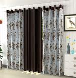 Ultica Fab 8Ft Curtains for Door for Bedroom Set of 3 - Long Crush Floral Pattern Curtain Drapes for Living Room - Room Darkening Fancy Eyelet Panels for Kitchen Office, 4 x 8 Feet, Coffee
