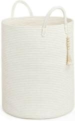 Gratify White Cotton Laundry Hamper Basket, 58 L