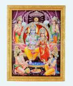 BM TRADERS Silver Zari Work Photo of Ram Darbar in Golden Frame Big (14 x 18 inch)