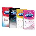 DUREX Exta thin, Extra time, Extra Dots, Extra Ribbed Pleasure Pack Condom (Set of 4, 40 Sheets)