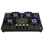 Cello Black Pearl Hob Top 4 Burner Manual Ignition Toughened Glass Gas Stove ,Black, ISI Certified, 1 Year Warranty