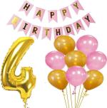 FANEX Number Foil Balloon,Gold and Pink Metallic Balloon and Birthday Banner (Pack of 52)