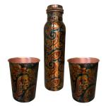 AYURVEDACOPPER Antique Pure Copper Bottel And Two Glass Set For Gifting And Self Use