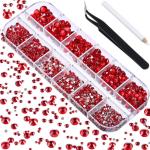 Maycreate Red Acrylic Rhinestones Nail Art Kit 12 Grid Imitation 3D Manicure Decoration Crystal Glitter - Azwb2-15Nfx7N