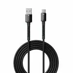 Portronics Konnect X 3A Unbreakable Nylon Braided USB to Type C Fast Charging Cable 2M Long, Supports All Type C Smartphones and Devices(Black)