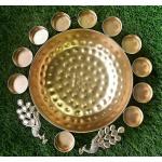 ALAENA Empire Floor Standing Decorative Designer Urli Flower Candles Floating Pot Bowl Urli Candle Stand with Floating Diya | Urli for Home Decor and Festival Decor Urli Show Piece for Flowers (Gold B) (11 in)