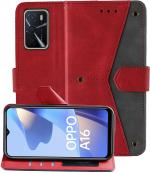 Autofocus Faux Leather Back Case Flip Cover for Oppo A16 with ID Card Slot | Foldable Stand | 2 Card Slot | 1 Cash Slot | Magnetic Closure - Executive Red, 22128