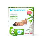 PureBorn Organic Disposable Baby Diapers I Super Soft I Maximum Leakage Protection I Made with Organic Bamboo I Double (Pack Of 64 Pcs), Size 2 (3-6 Kg)