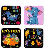 Whats Your Kick Cartoon Animals With I Need More Space Quotes Printed Set of 4 Coaster With Metal Stand