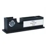 SHIVOM CRAFTS Black Wooden Desk Organizer witth Clock or Home and Office - Customized, Personalized Gift,Get Name Printed
