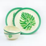 Red Butler Bamboo Fiber Dinner Set - 4-Piece Set | 2X 10-Inch Plates & 2X 4-Inch Bowls | Leaf Design | Natural Bamboo & Corn Powder | Eco-Friendly (Green Leaf)