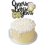 Festiko 1 Pcs Cheers Beers To 60 Years Cake Topper Assembled Black Glitter 60th Birthday Cake Pick Decorations For Celebrating 60th Anniversary Wedding Birthday Party Supplies