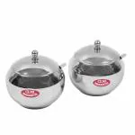 GANGAMETAL Stainless Steel Ghee Pot Pack of 2 | Orange Ghee Pot with spoon Oil Pot Sugar Container