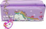 POKSI Unicorn Pencil Pouch for Girls/Boys|Large Mesh Pockets |Multipurpose Pouch for Kids Art Canvas Pencil Box l Set of 1 Purple