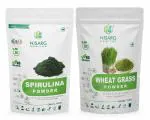 NISARG ORGANIC FARM Combo of Spirulina and Wheat Grass Powder I Immunity & Health Supplement I Plant Based Protein Superfood I Traditional Method Made I Ayurvedic I Super Food for Men & Women - 1kg x 2 Pack